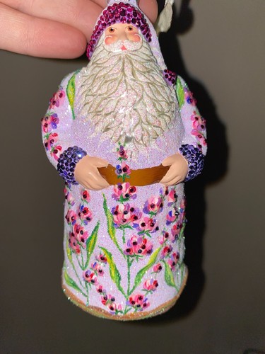PATRICIA BREEN Vetro Babbo Natale Ornamento MADE IN POLONIA Fiori RARO HTF (ToteTT) - Foto 2 di 12