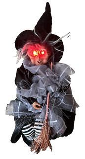 11” Scary Halloween Witch Figurine Motion Sound & Light Glowing Eyes Battery Op