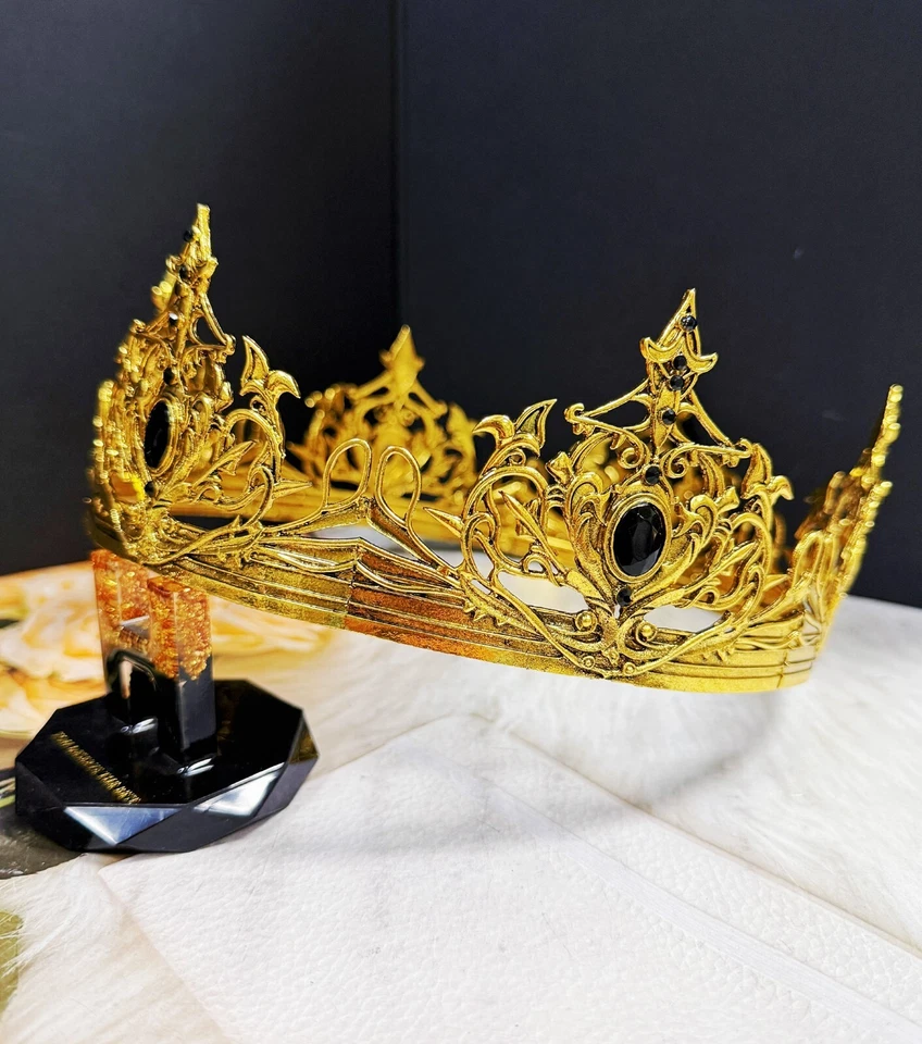 Corona Renacentista, Cosplay Corona de Oro, Príncipe Corona de Piedra Negra, Utilería Teatral Foto 2 de 4
