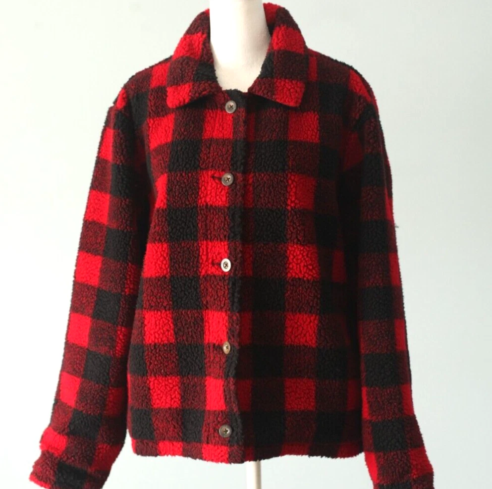 Woolrich Vintage Buffalo Plaid Coat Size Large Sherpa Fleece Button Front
Opens in a new window or t