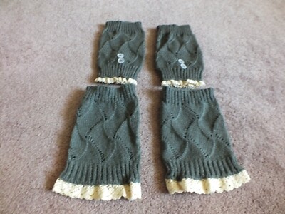 Beautiful Boot Cuffs Leg Warmers Set 2 Gray Tones Lace Trim One has Button Accen