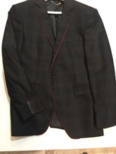 Mens TR Check Black Blazer With Red Border Size Medium