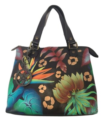 Anuschka Hand-Painted Leather Satchel with Accessories-Tropical  Dreams-NWT-$219