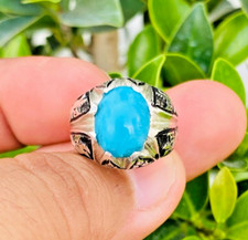Hussaini Nishaapur Feroza Ring, Unisex Turquoise Ring, Sterling Silver 925 Band