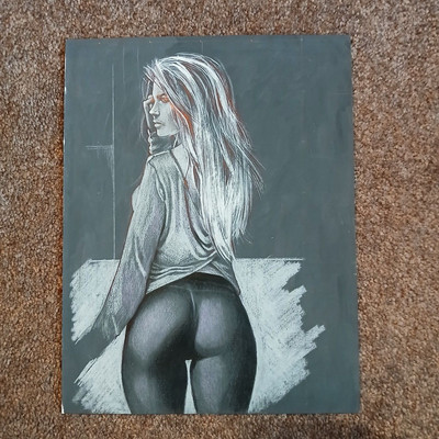 Paint and Ink of Attractive Woman Contemporary Artwork.  One of a Kind.
