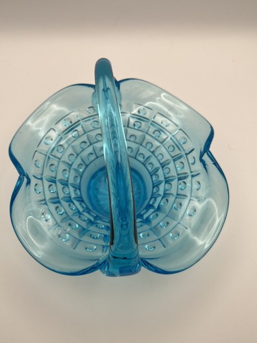 Vintage Fenton Squares With Dots Blue Basket Applied Glass Handle *FREE SHIPPING - Picture 7 of 13