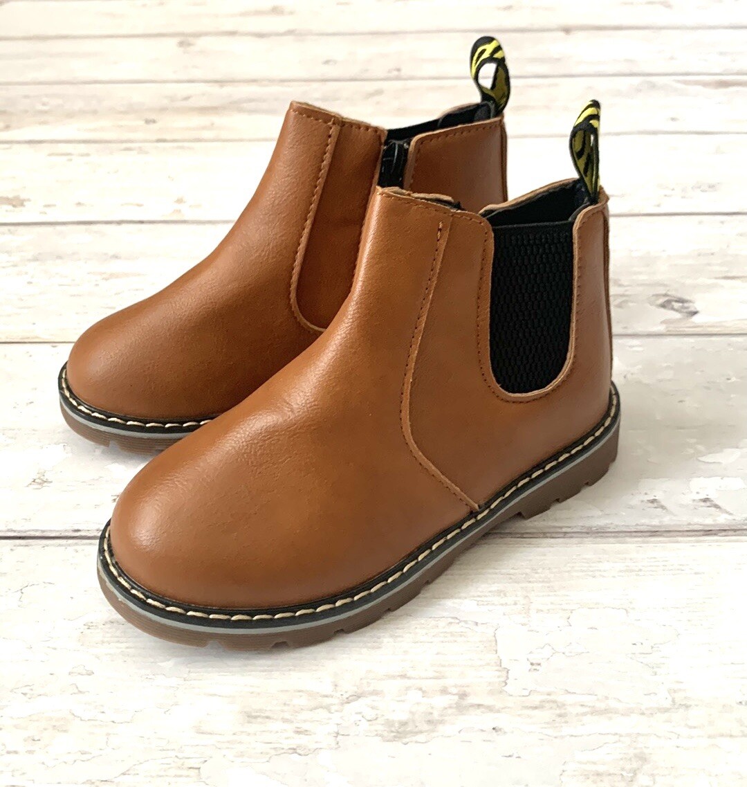 Girls Size 12 Brown Vegan Leather Chelsea Boots Side Zip Toddler