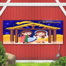 Merry Christmas Jesus in the manger indoor outdoor banner sign