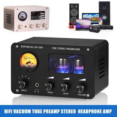 4-way HiFi Vacuum Tube Preamp Stereo Audio Switcher Box Desktop Headphone Amp
