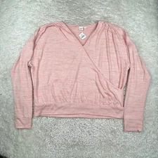 Gap Long Sleeve Softspun Wrap Front Top Heathered Pink Womens Large NEW
