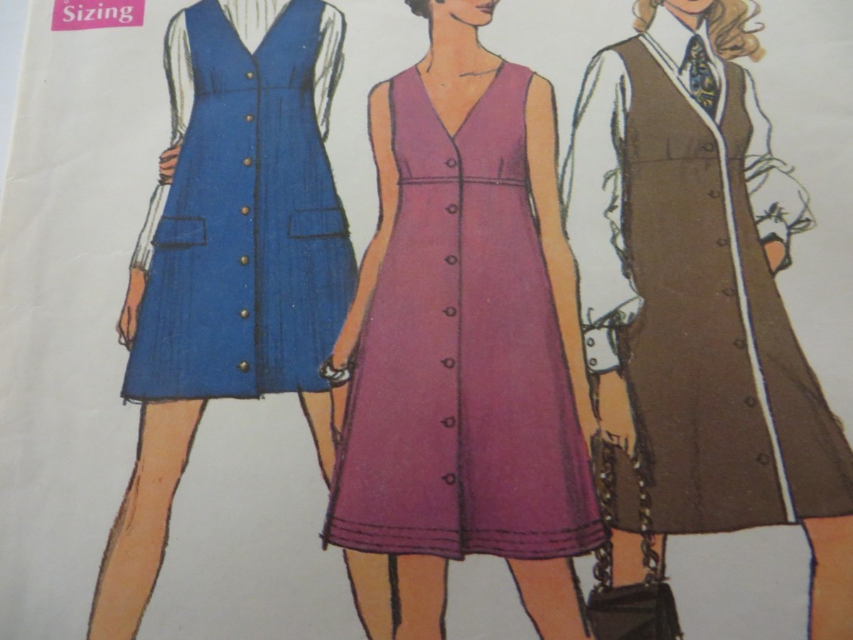 Vtg 60's Simplicity 8282 FRONT BUTTONED V-NECK JUMPER DRESS Sewing Pattern  Women