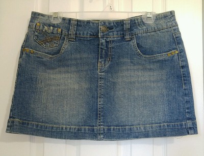 On Sale Womens Juniors Hydraulic Distressed Cotton Spandex Short Jean Skirt Sz 910