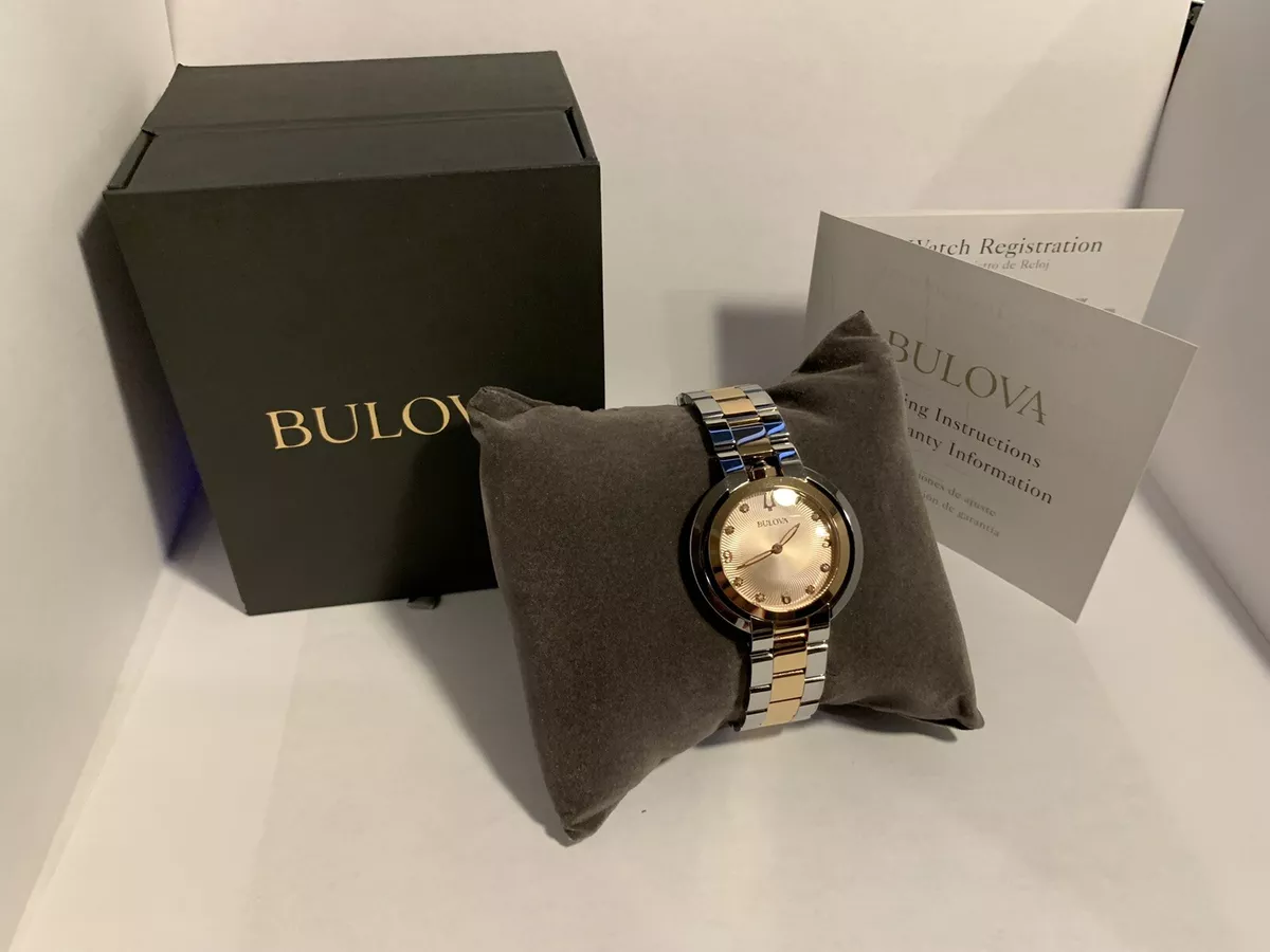 Bulova Quartz Women s Rubaiyat Sapphire Two Tone Rose Gold 35mm Watch 98P174