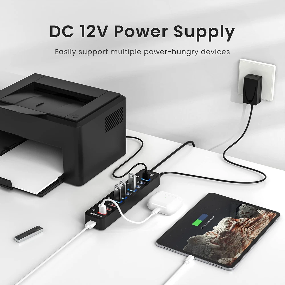 11-Port Powered USB 3.0 Hub with 7 High-Speed Data Ports and 4 Charging Ports