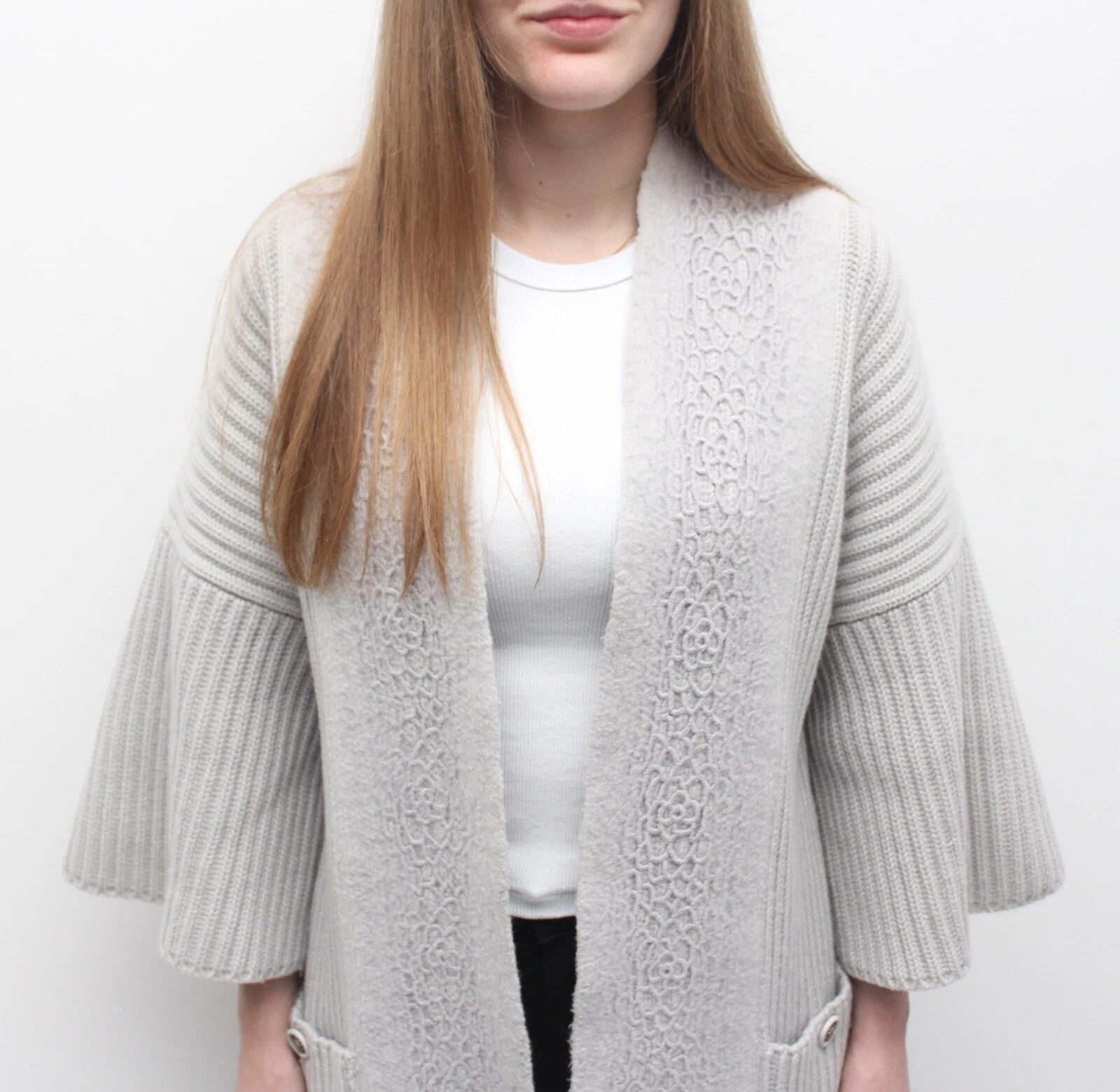 Kimono Donna CHANEL 100% Cashmere Maglia Aperta Cardigan RARA made in ITALY