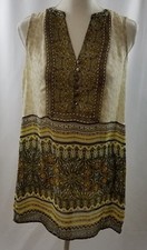 Neiman Marcus Nic + Zoe Top, Ivory Olive Brown Tunic Sleeveless Blouse SZ Small