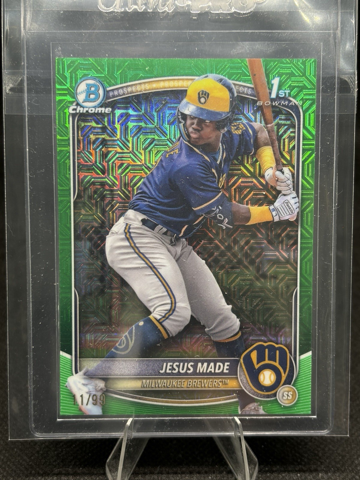 Jesus Made - 2025 1st Bowman Chrome /99 Rookie Green Mojo RC #BCP-50 Brewers