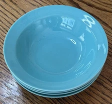 TURQUOISE Set of 4 Rim Soup Cereal Bowls 7" Century Stoneware Japan Blue VTG