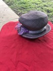 Purple straw handmade extra large hat with purple butterfly — photo 4
