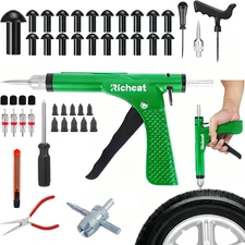 Tubeless Tire Puncture Repair Kit with Mushroom Plug, Repairs Punctures and Flat