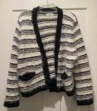 Calvin Klein Women’s Size XL Fuzzy Hairy Cropped Open Cardigan Striped