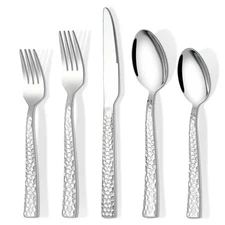 20-Piece Hammered Silverware Set, Food-Grade Stainless Steel Flatware Set for...