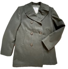 DSCP US Navy Peacoat Sz 38L Black Wool Military Quarterdeck Coat Double Breasted
