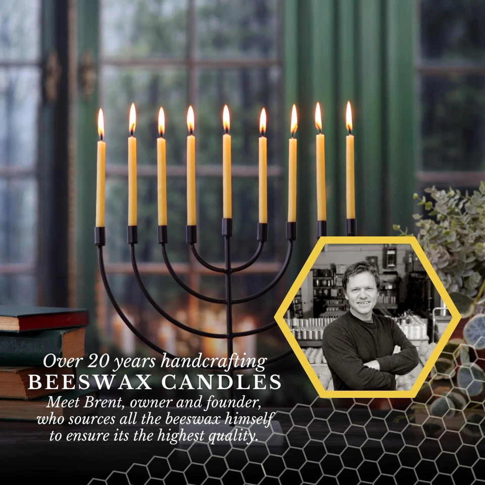 100% Pure Beeswax Hanukkah Taper Candles, 45 Count Set, Hand-Dipped Natural Unsc - Image 2 of 4