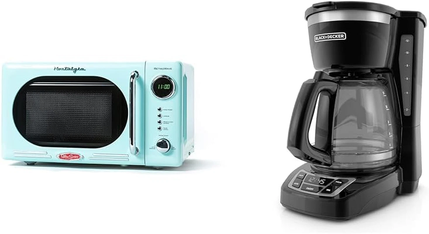 Retro Microwave & BLACK+DECKER 12-Cup Programmable Coffee Maker