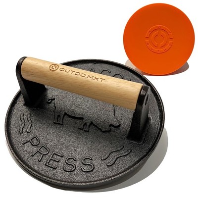 Cast Iron Burger Press - 7 in Heavy Duty Smasher with Silicone Protective Cover