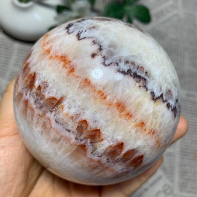 2.46LB  Natural Red stripe pork stone Quartz Crystal Sphere Ball Healing