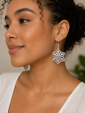 Stainless Steel Pink snowflake earrings, image 2 is the actual earrings.