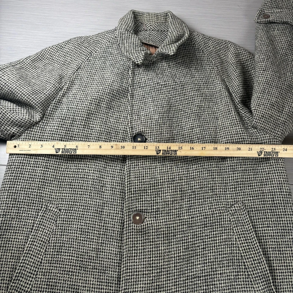 Vintage Harris Tweed Coat Mens Large Black White Houndstooth Wool Overcoat USA - Image 2 of 4