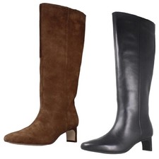 Stivali Alti In Pelle Elasticizzati Con Tacco A Blocco Sottile Clarks Edina