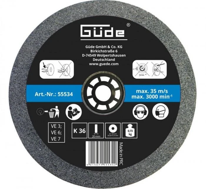 Meule abrasive G36 pour touret G55223 - G55271 - G55235 - 150x20 mm Güde G55534