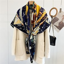 70 Cashmere 30 Silk Wrap 53'' Scarf Yellow ship Print Double Face Print Shawl