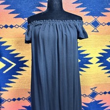 Millibon Black Midi Off Shoulder Dress. Muumuu. Tiered Ruffle. Small.