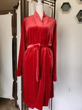 90s Gilligan O'malley Lipstick Red Velour Wrap Robe W Pockets Ree Velvet S/M
