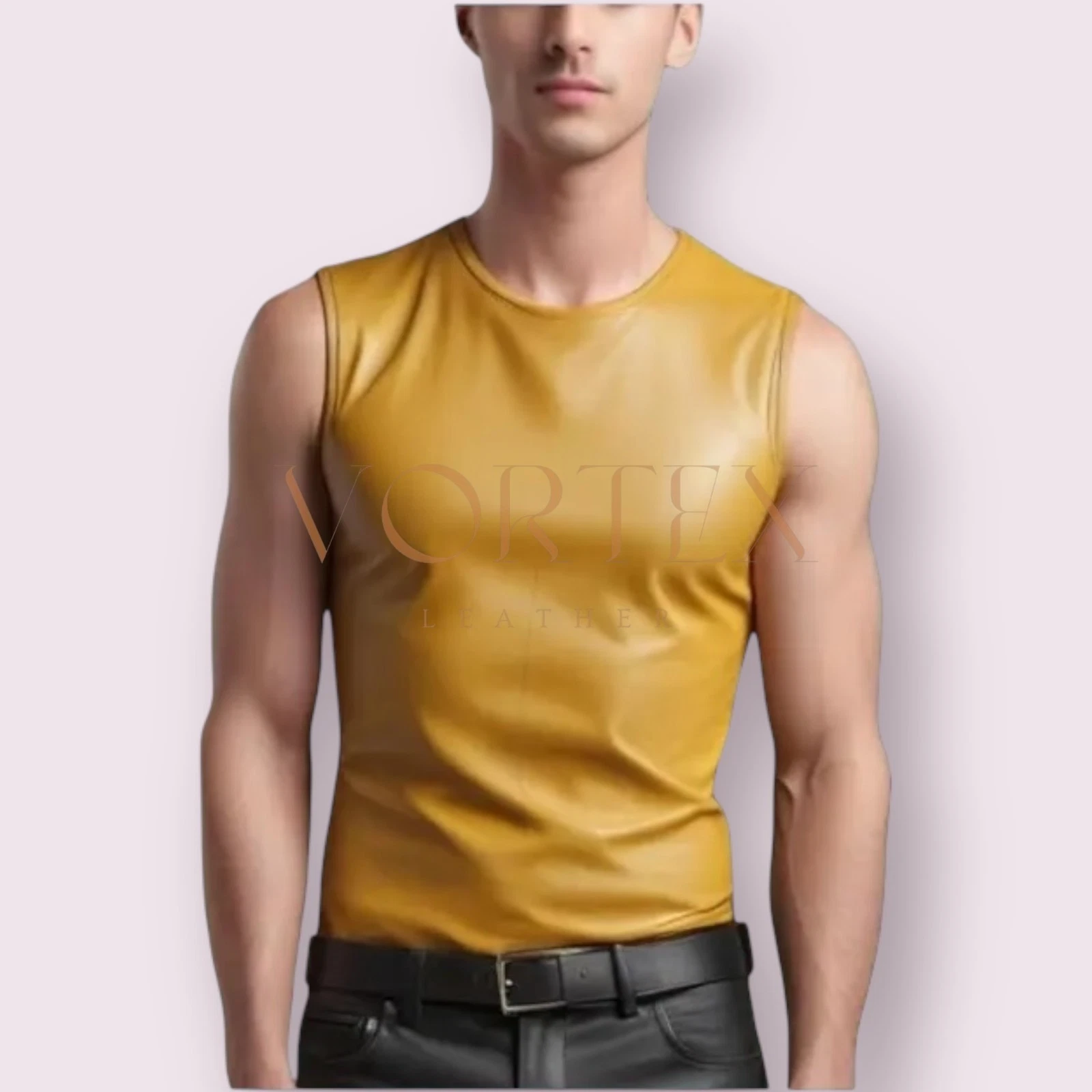 Men's Real Lamb Leather Vest Slim Fit Sleeveless Leather Trunk Top / Vest