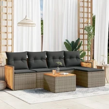 Garden Sofa Set Grey, Dark Grey PE rattan, Solid Acacia wood Large