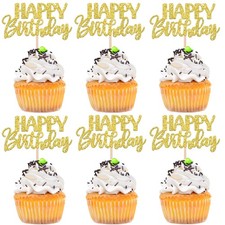 Happy Birthday Cupcake Toppers Glitter Picks for Celebrating Theme Party Decor