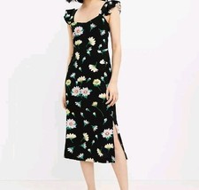 Floral Ruffle Strap Mini Dress Loft NWT Retail 99 Size 14 Black Floral Z4
