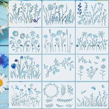 20 Pieces Wildflower Stencils for Painting Template Flower Wall Stencils Reusabl