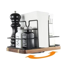 Napkin Holder for Table, Rotating Metal Napkin Holder with Salt and Pepper Sh...