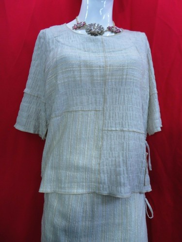 Claudia Stevens summer cool beige cotton linen mix top skirt trousers 3pc UK 20 - Picture 3 of 12