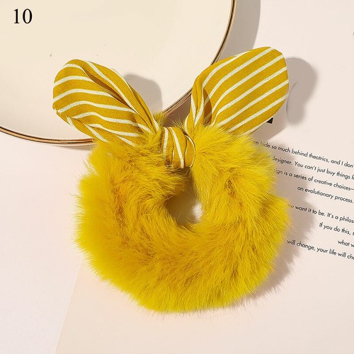 Women Faux Rabbit Fur Scrunchies Plush Bowknot Rubber Band Rabbit Ears Hair Ring - Picture 21 of 31