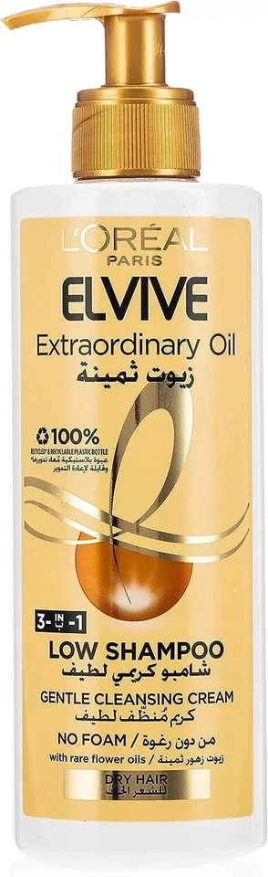 4X L'Oréal Paris Elvive Extraordinary Oil Low Shampoo No Foam For Dry Hair 400ml - Image 2 of 4