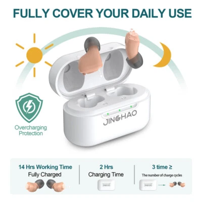JINGHAO Rechargeable Hearing Aid Mini Invisible Hearing Amplifier L+R With Charger Case