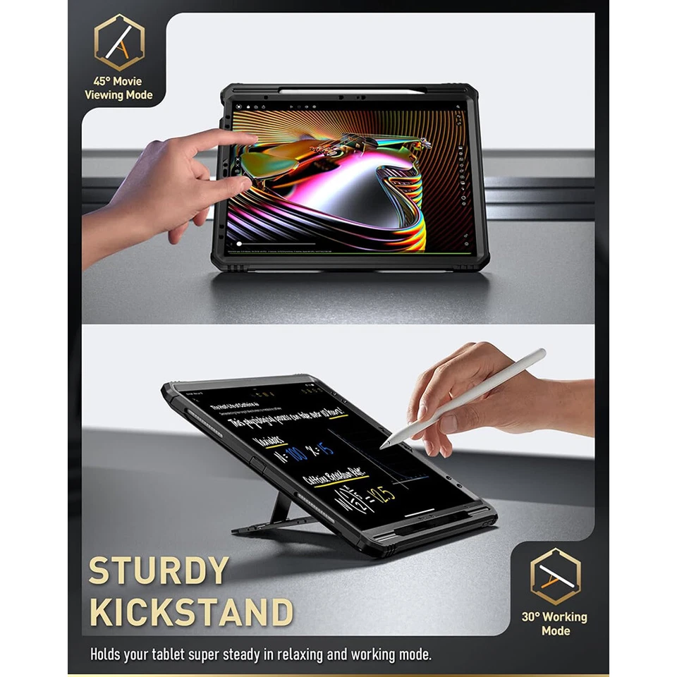 For iPad Air 13 case 2024/2025 iPad Pro 12.9 2022 Poetic Kickstand Cover Black - Image 3 of 4