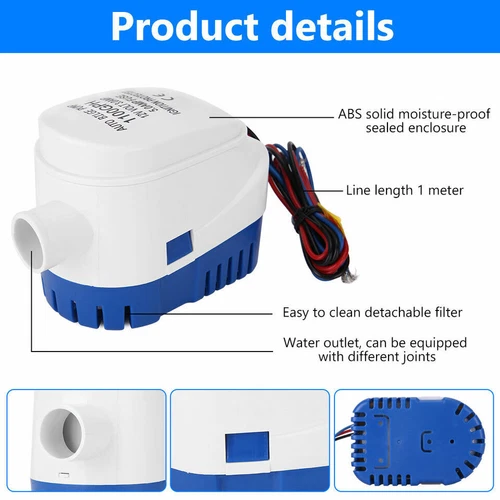 12V 1100GPH Automatic Submersible Boat Bilge Water Pump With Auto Float Switch - Bild 8 von 11